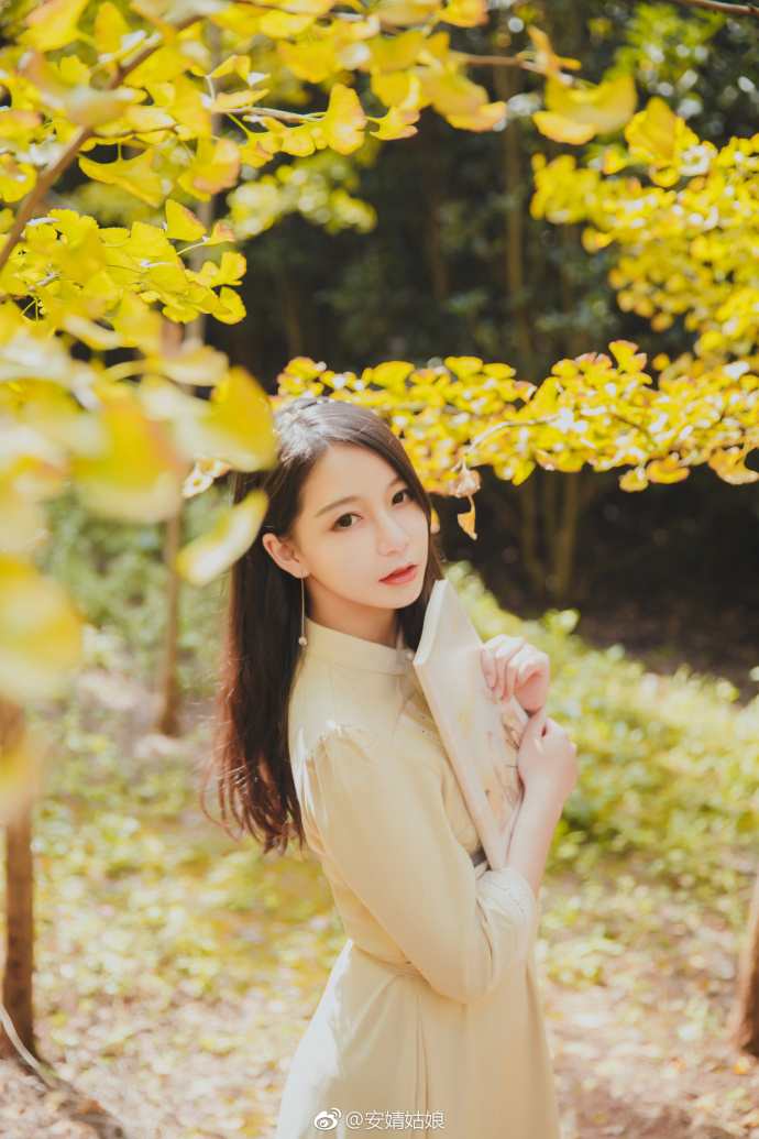 清纯美女安婧姑娘深秋银杏树下唯美写真