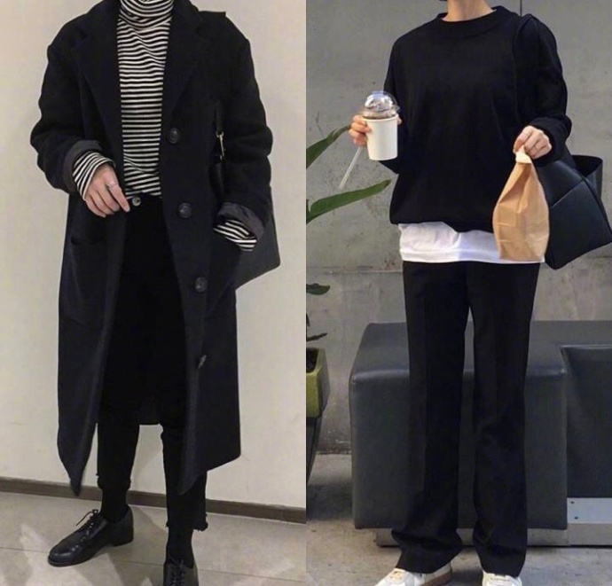 冬天穿深色系最显瘦穿衣搭配图片