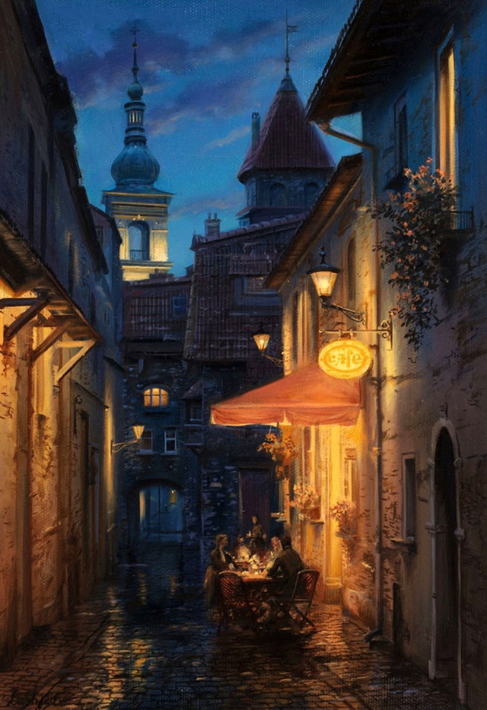 俄罗斯画家Evgeny Lushpin的画很逼真连雪夜的灯光都