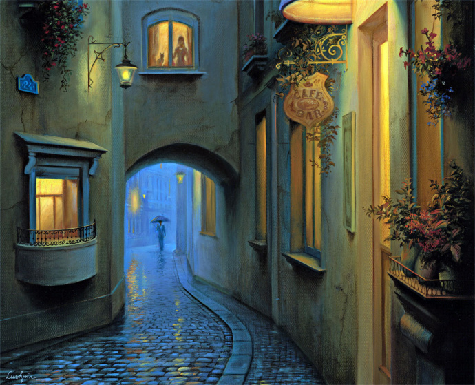 俄罗斯画家Evgeny Lushpin的画很逼真连雪夜的灯光都