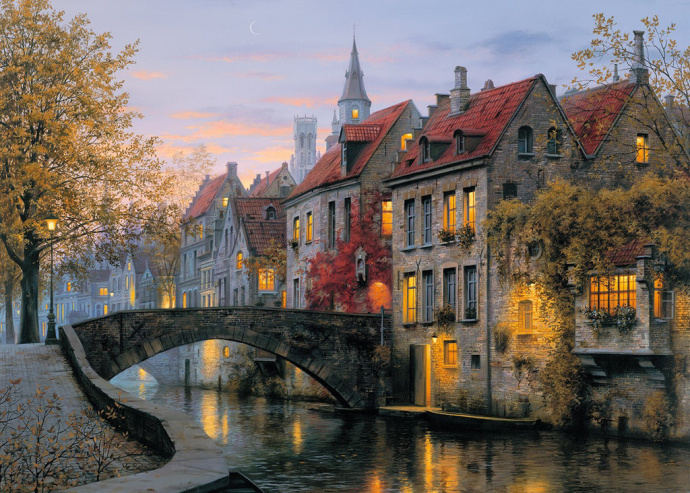 俄罗斯画家Evgeny Lushpin的画很逼真连雪夜的灯光都