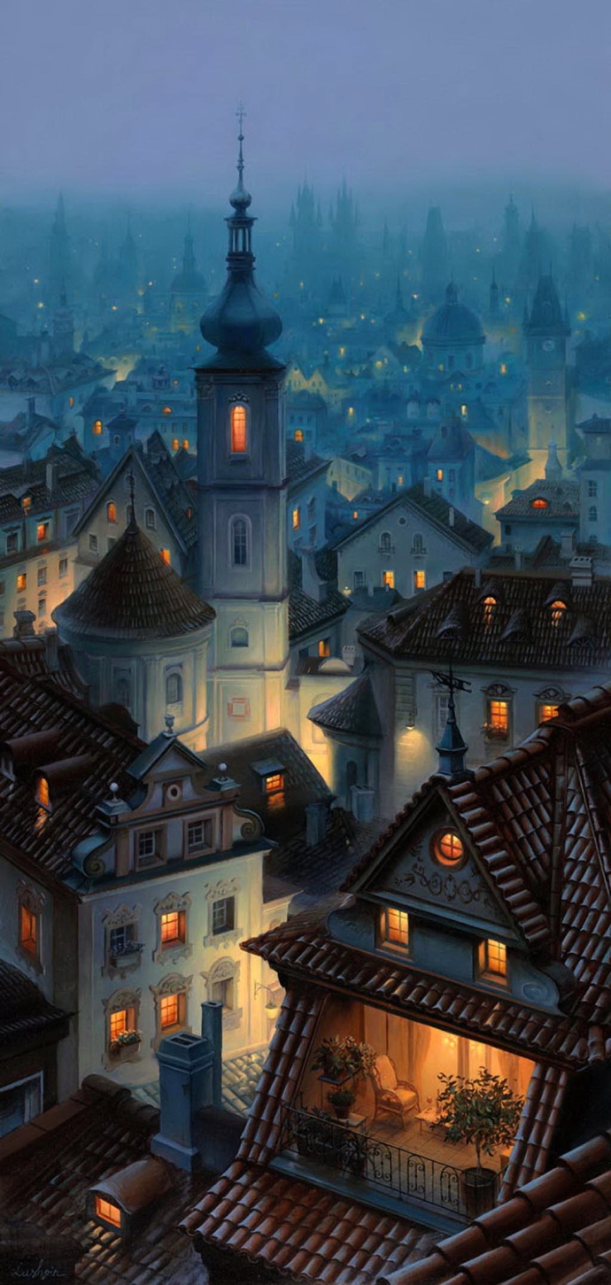 俄罗斯画家Evgeny Lushpin的画很逼真连雪夜的灯光都