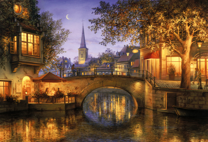 俄罗斯画家Evgeny Lushpin的画很逼真连雪夜的灯光都