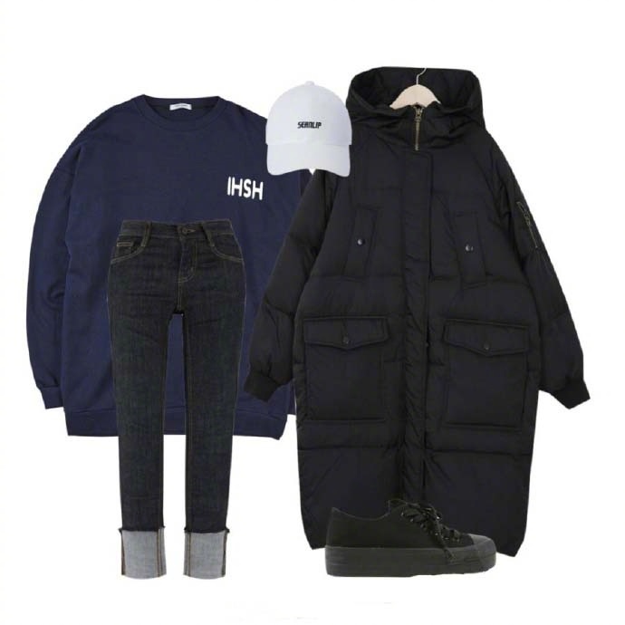 黑色短款棉服穿衣搭配