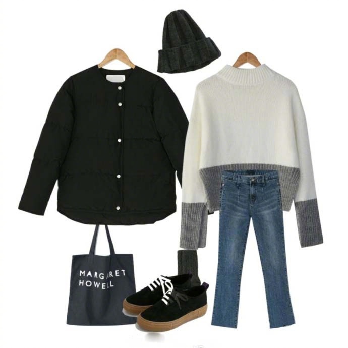 黑色短款棉服穿衣搭配