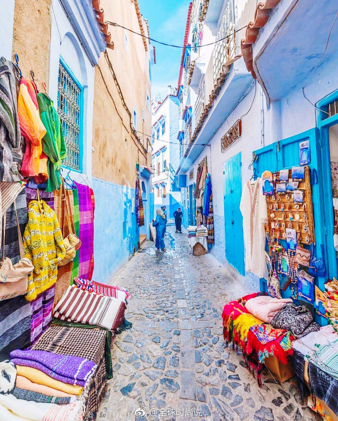 蔚蓝的摩洛哥小城舍夫沙万风景图片