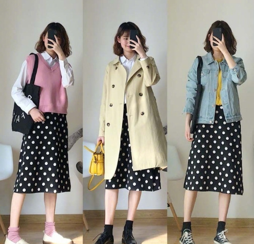 春日休闲风牛仔外套搭波点裙复古穿搭look