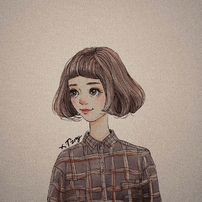 一组短发插画头像女生吧