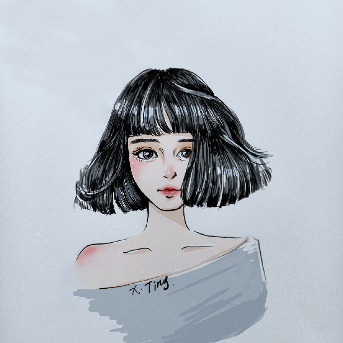 一组短发插画头像女生吧