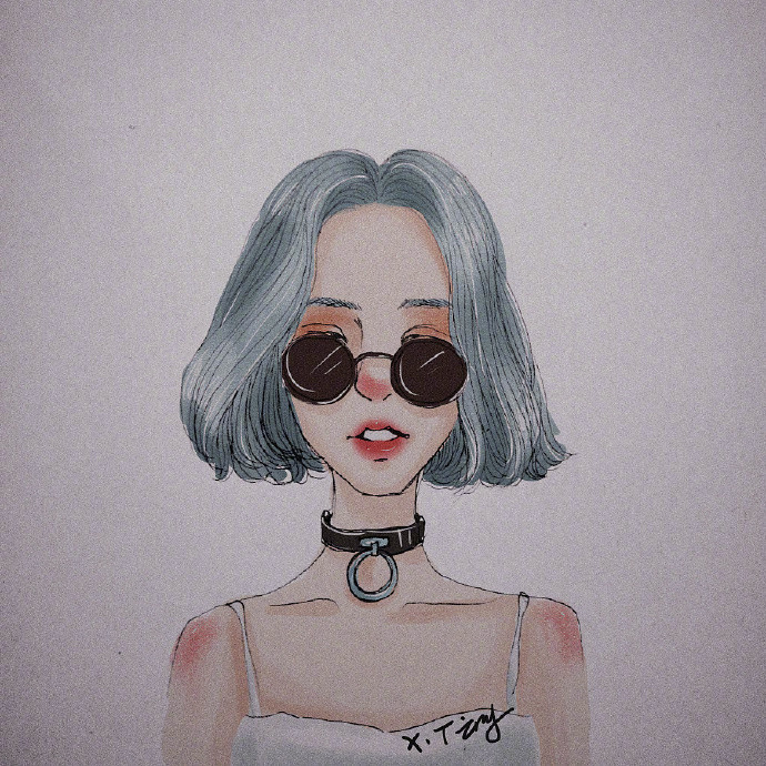 一组短发插画头像女生吧