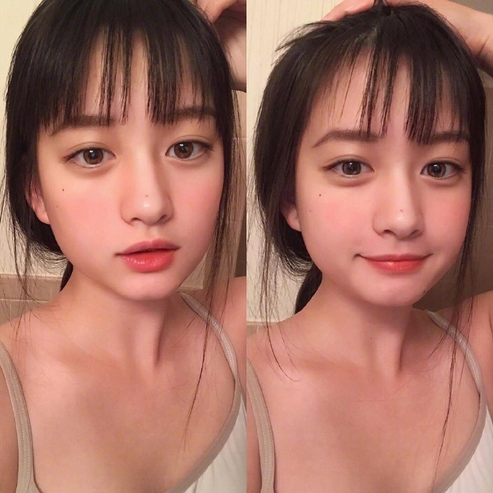 齐刘海发型图片_齐刘海女孩可软萌可暗黑的自拍