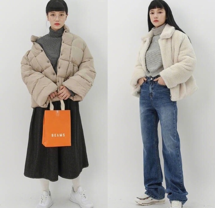 米色和驼色为主色调的温柔少女冬季搭配