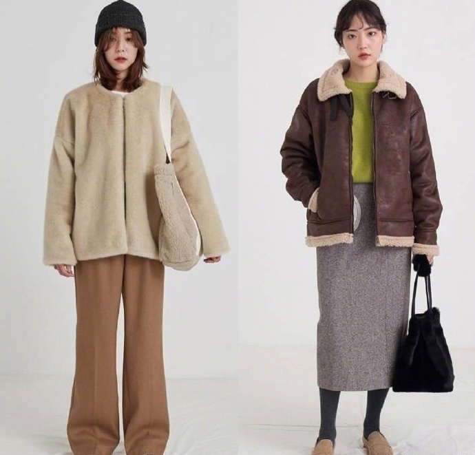 羊羔毛翻领夹克棉服大衣搭配Look