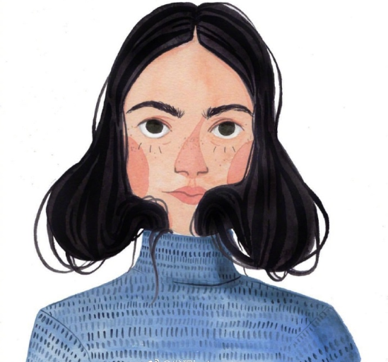 水彩插画女生头像图片
