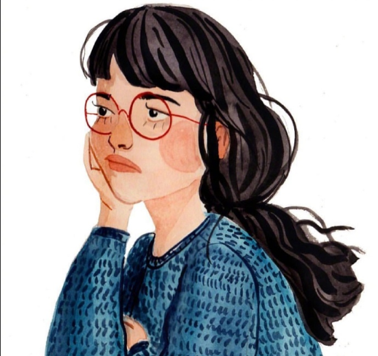 水彩插画女生头像图片