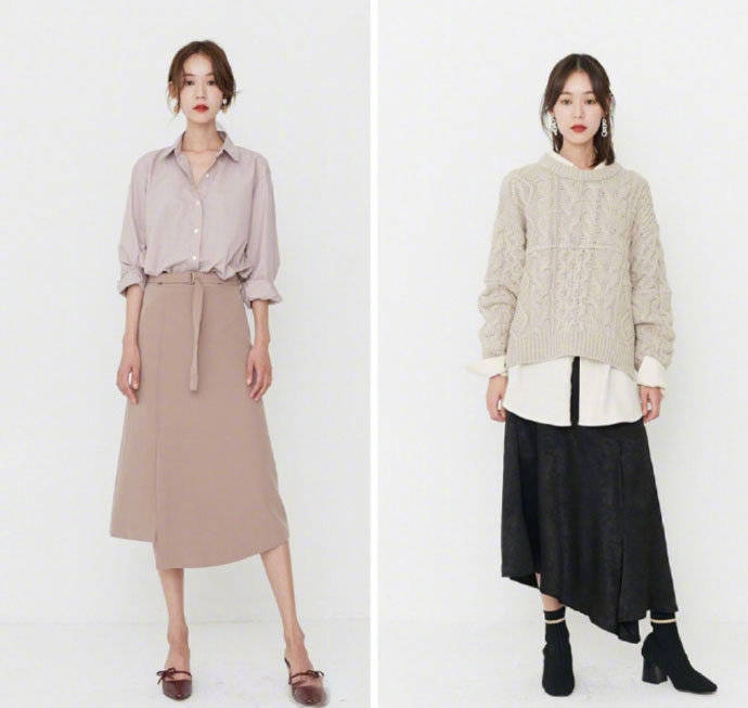 半身裙搭配_上班族气质春季服装搭配图片