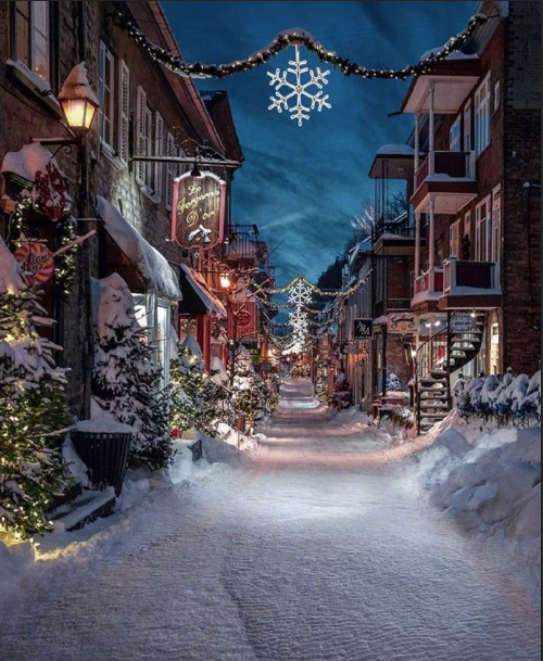圣诞节魁北克小镇的唯美雪景图片