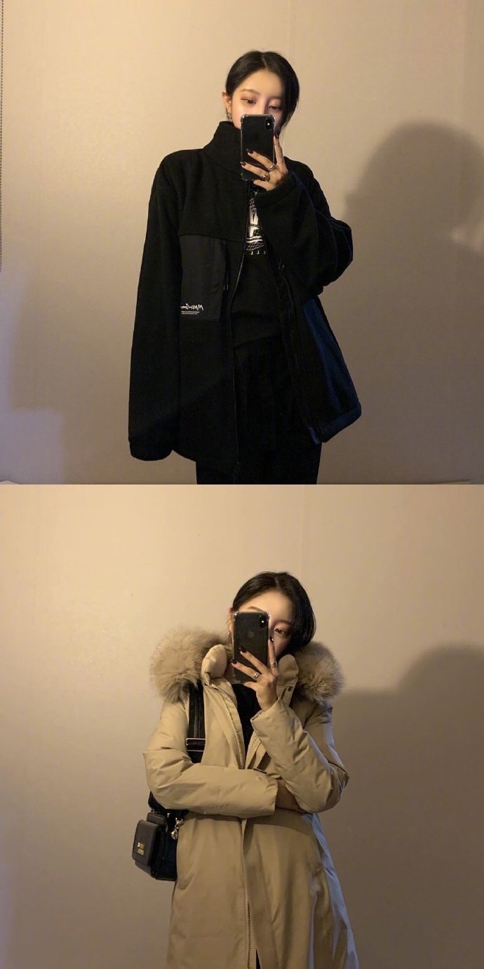 韩国美女利落的冬季搭配深色系服装搭配参考