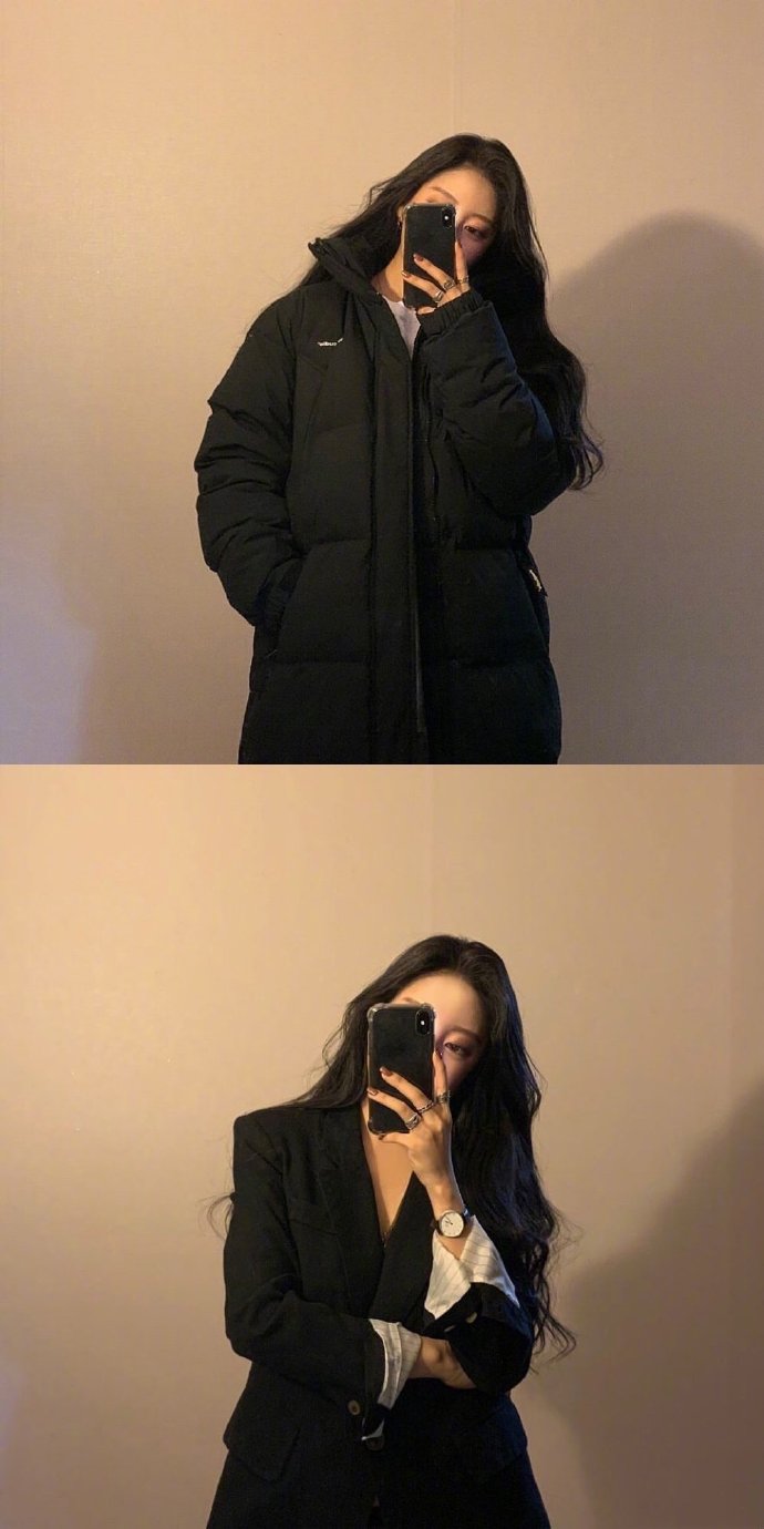 韩国美女利落的冬季搭配深色系服装搭配参考