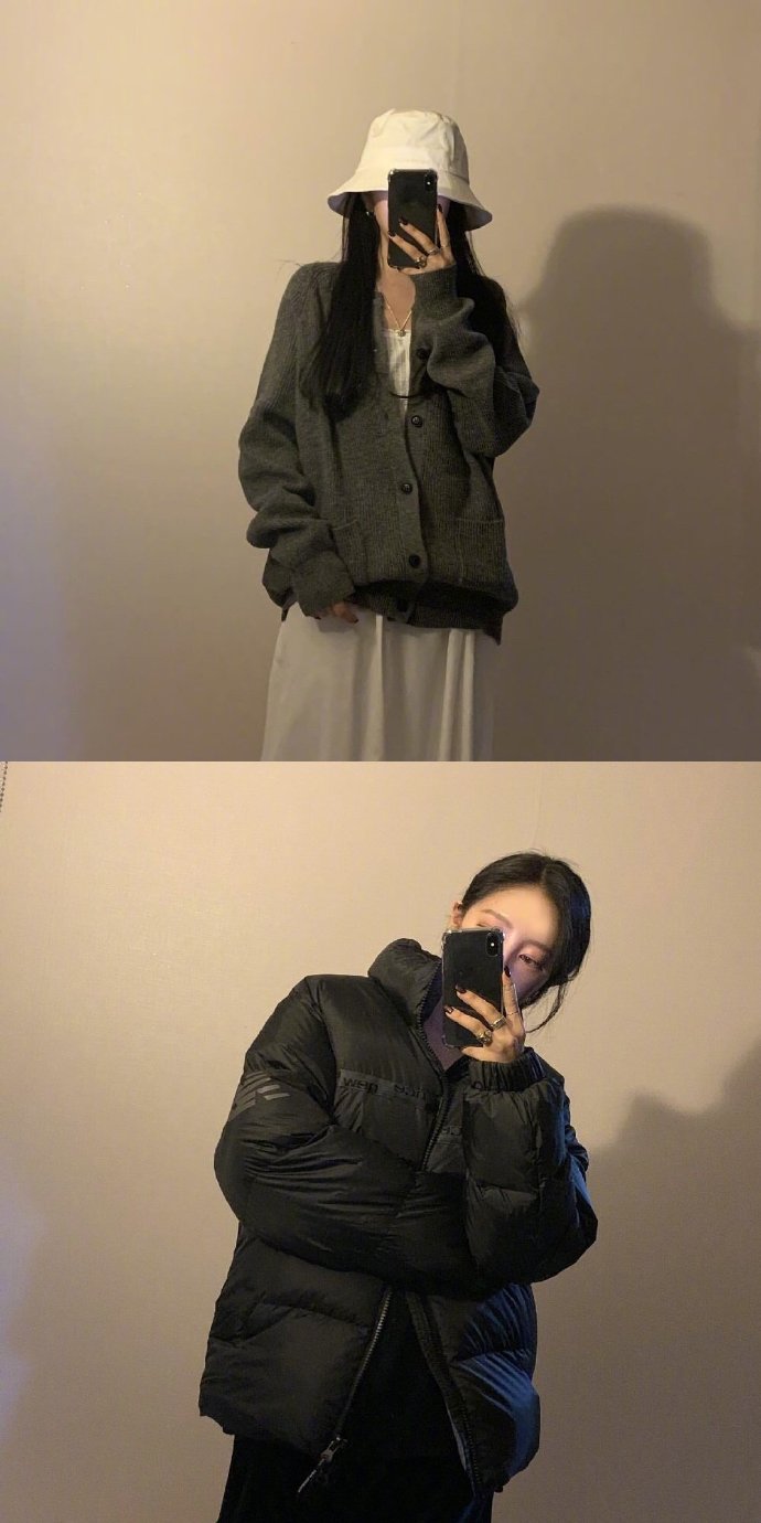 韩国美女利落的冬季搭配深色系服装搭配参考