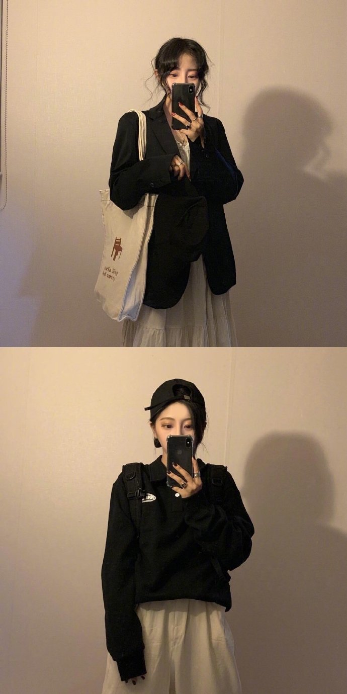 韩国美女利落的冬季搭配深色系服装搭配参考