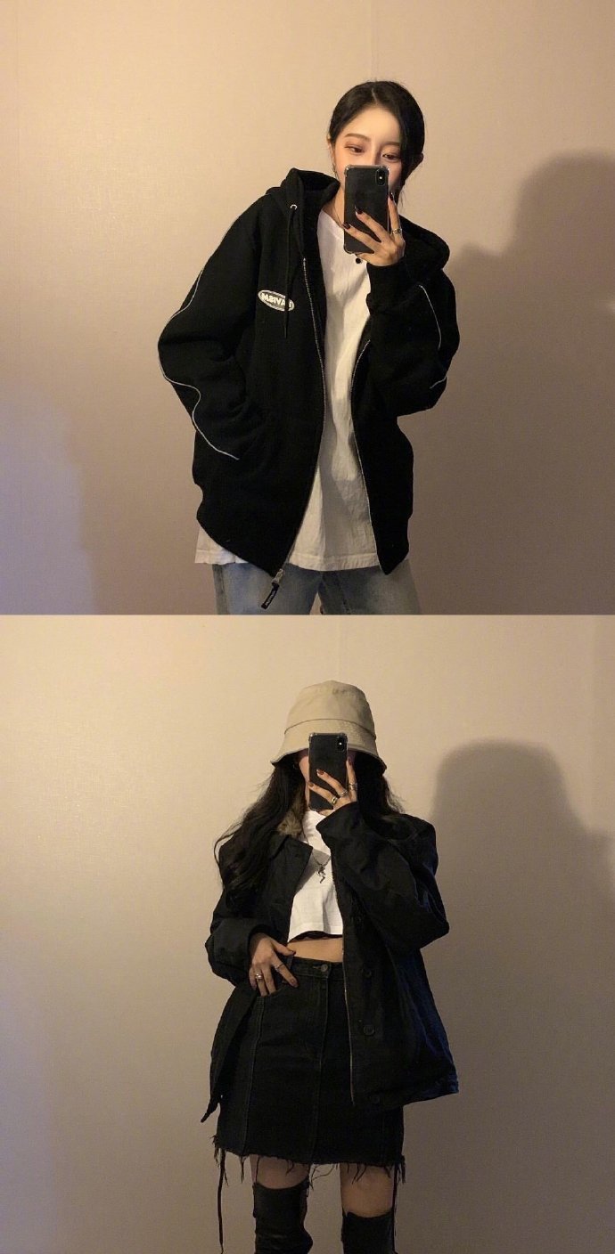 韩国美女利落的冬季搭配深色系服装搭配参考