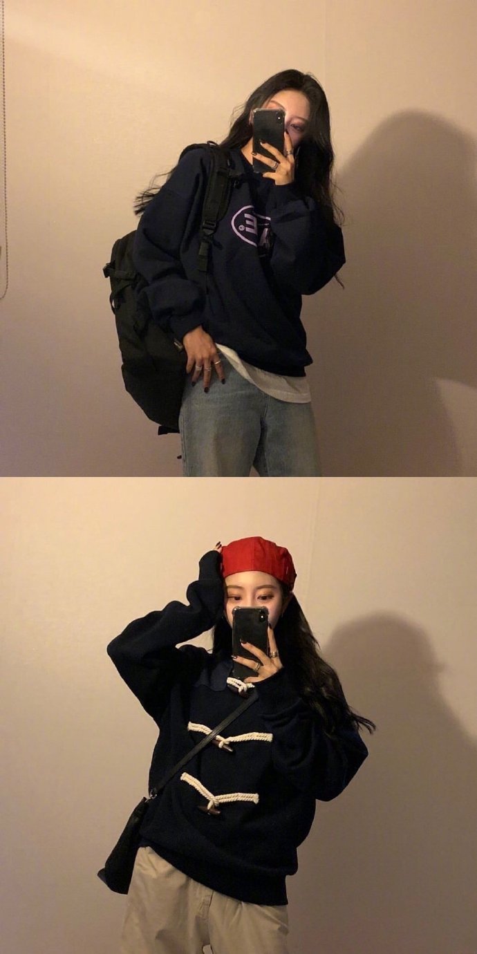 韩国美女利落的冬季搭配深色系服装搭配参考
