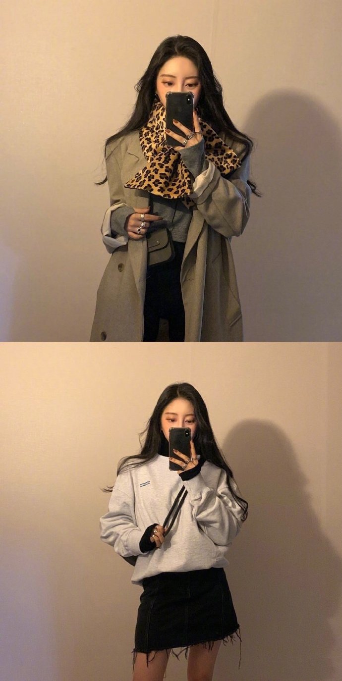 韩国美女利落的冬季搭配深色系服装搭配参考