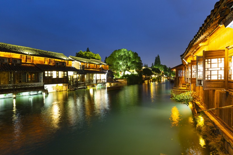 浙江嘉兴乌镇夜景图片