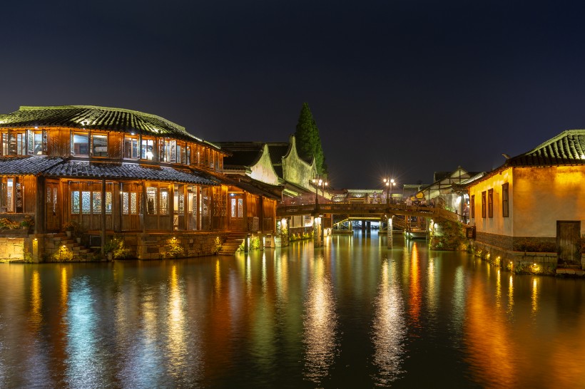 浙江嘉兴乌镇夜景图片