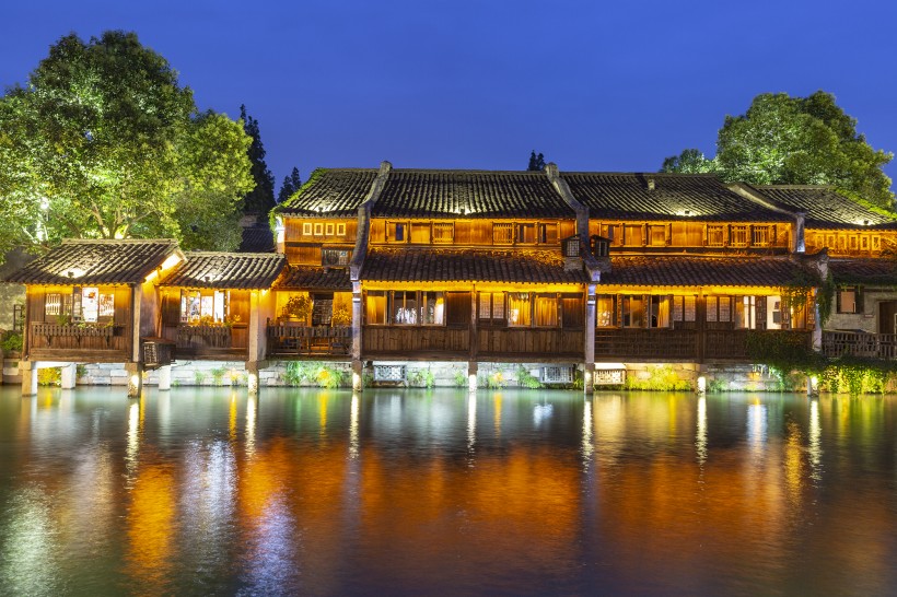 浙江嘉兴乌镇夜景图片