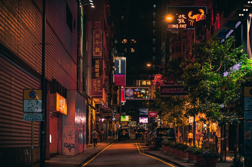 电影里香港街道夜景图片