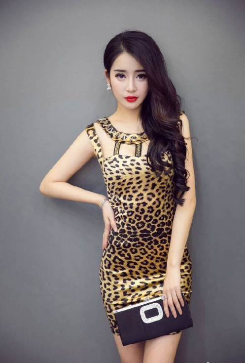豹纹紧身连衣裙美女性感写真图片