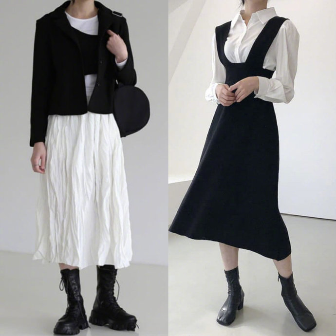 个性十足的黑白色系极简风服装搭配盐系少女值得参考