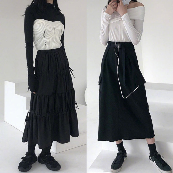 个性十足的黑白色系极简风服装搭配盐系少女值得参考