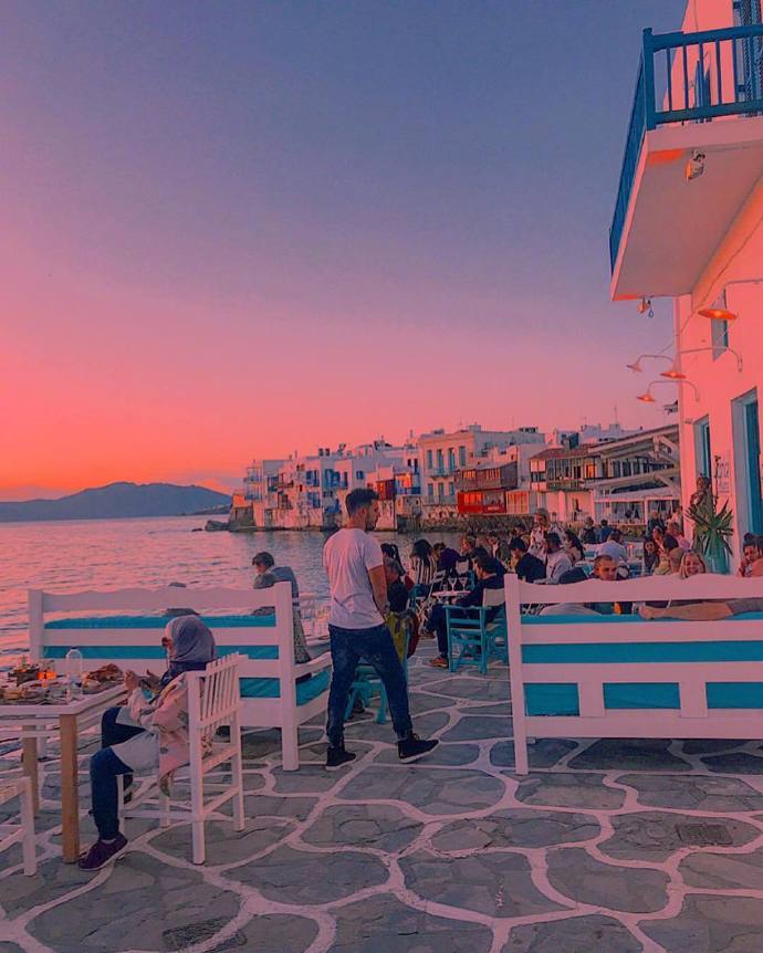 海边风景图片米克若斯岛夕阳图片