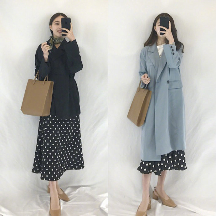 春季chic风柔美感十足波点裙服装搭配